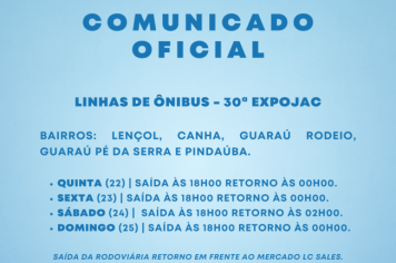 Comunicado Oficial - Linhas de Ônibus - 30ª Expojac