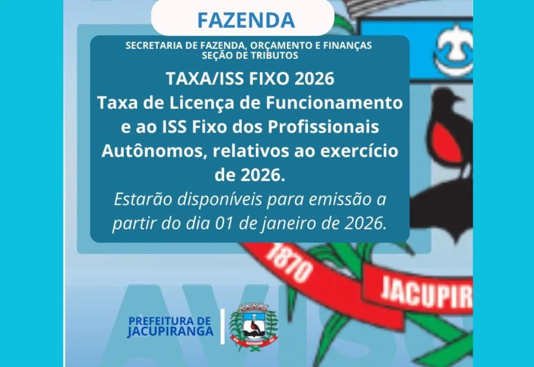  Taxa de Licença de Funcionamento e ao ISS Fixo dos Profissionais Autônomos