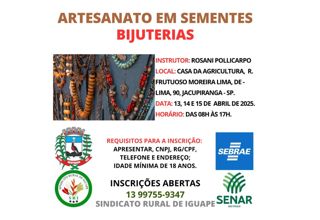 CURSO DE ARTESANATO EM SEMENTES – BIJUTERIAS