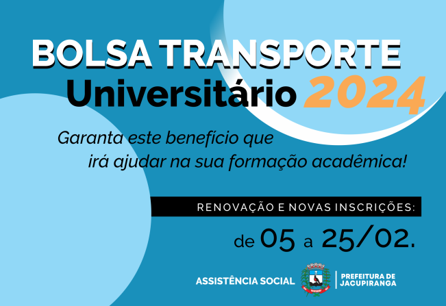 Inscrições para o Bolsa Transporte Universitário - 1º Semestre.