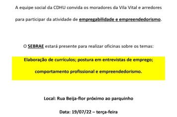 Atividades de Empregabilidade e Empreendedorismo na Vila Vital e região